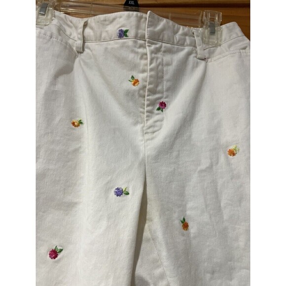Rafaella White With Embroidered Flower Pants Slack Cotton Stretch - Picture 4 of 9